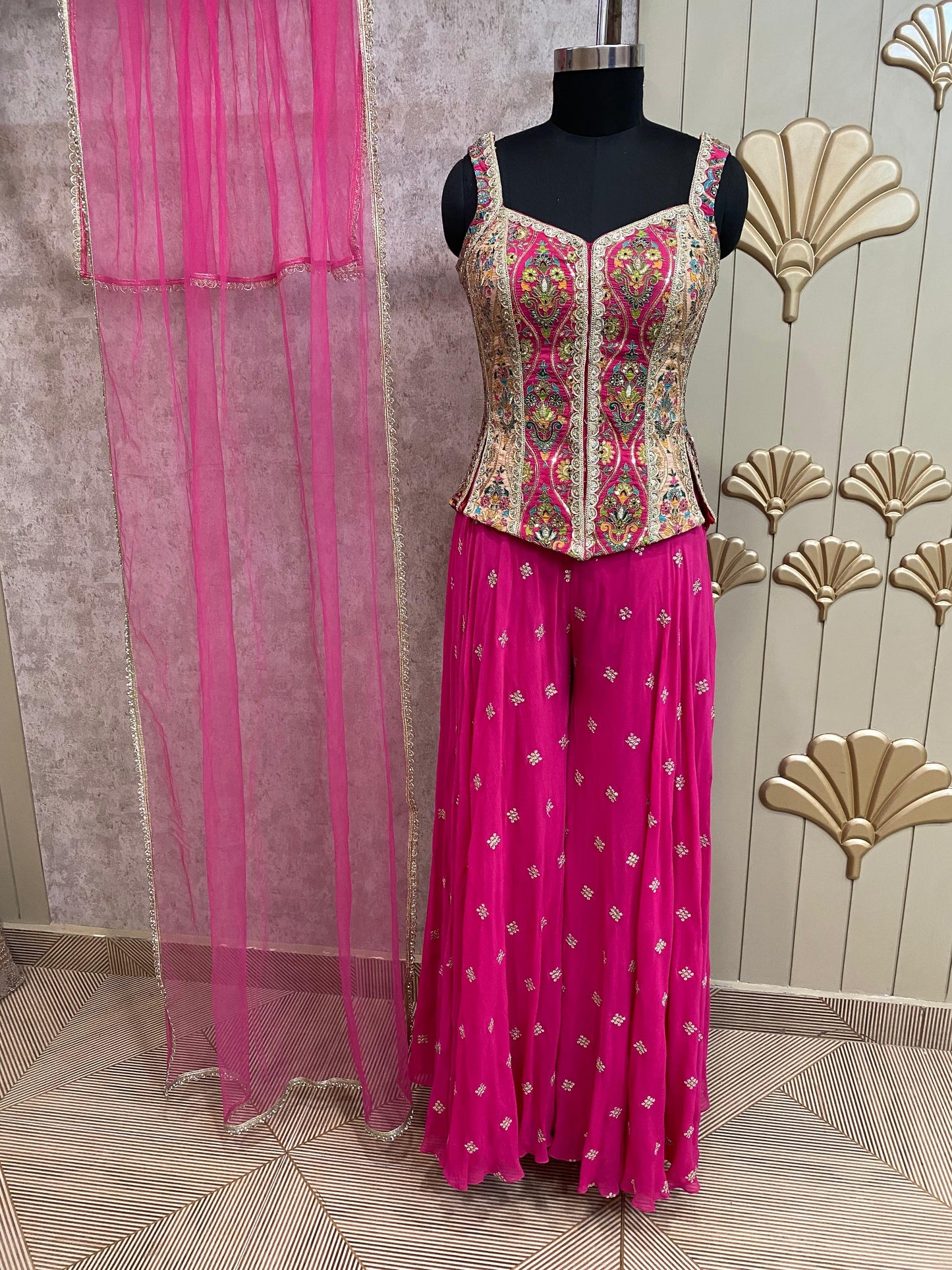 Pink Long Sharara Suit Dress Material