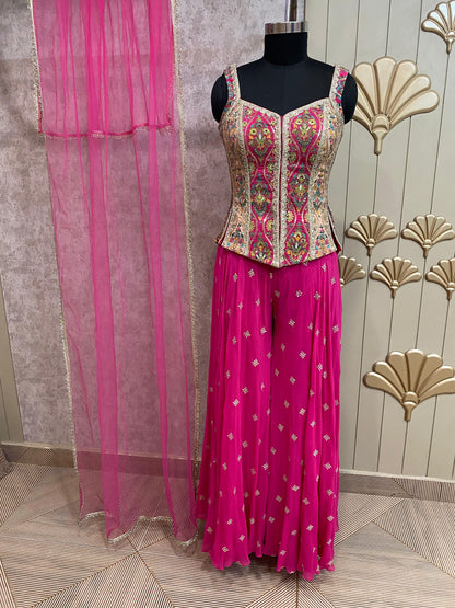 Pink Long Sharara Suit Dress Material