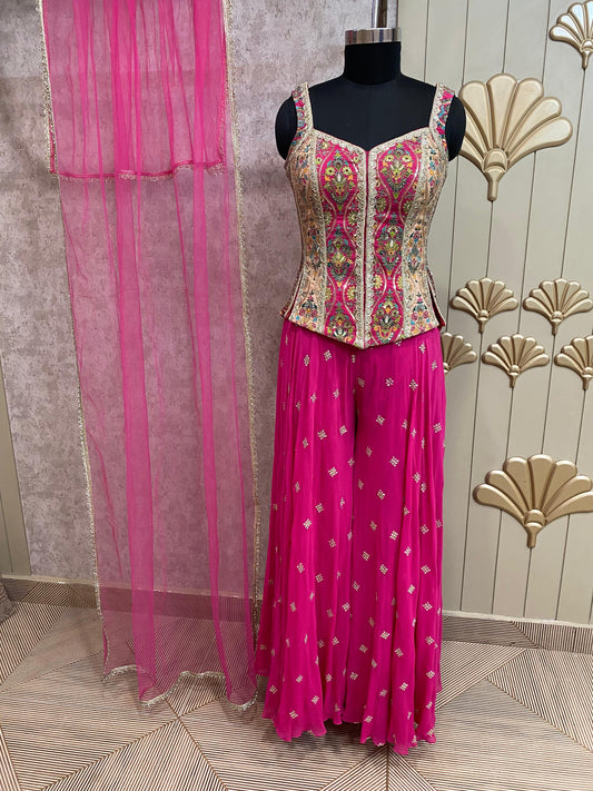 Pink Long Sharara Suit Dress Material
