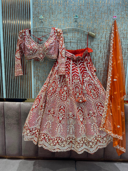 Rust orange Crop top Lehenga