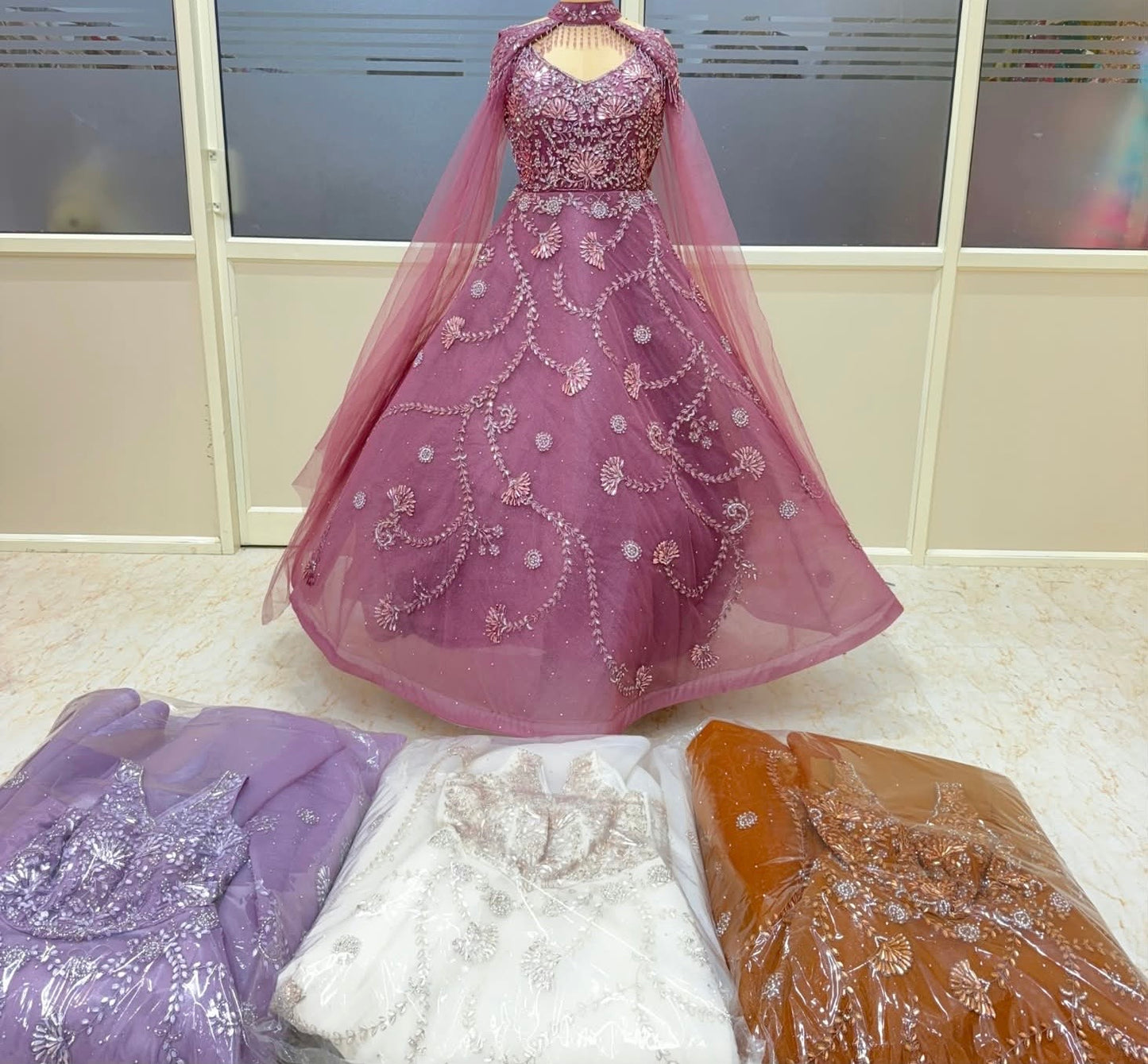 Pink brown white lavender lehenga