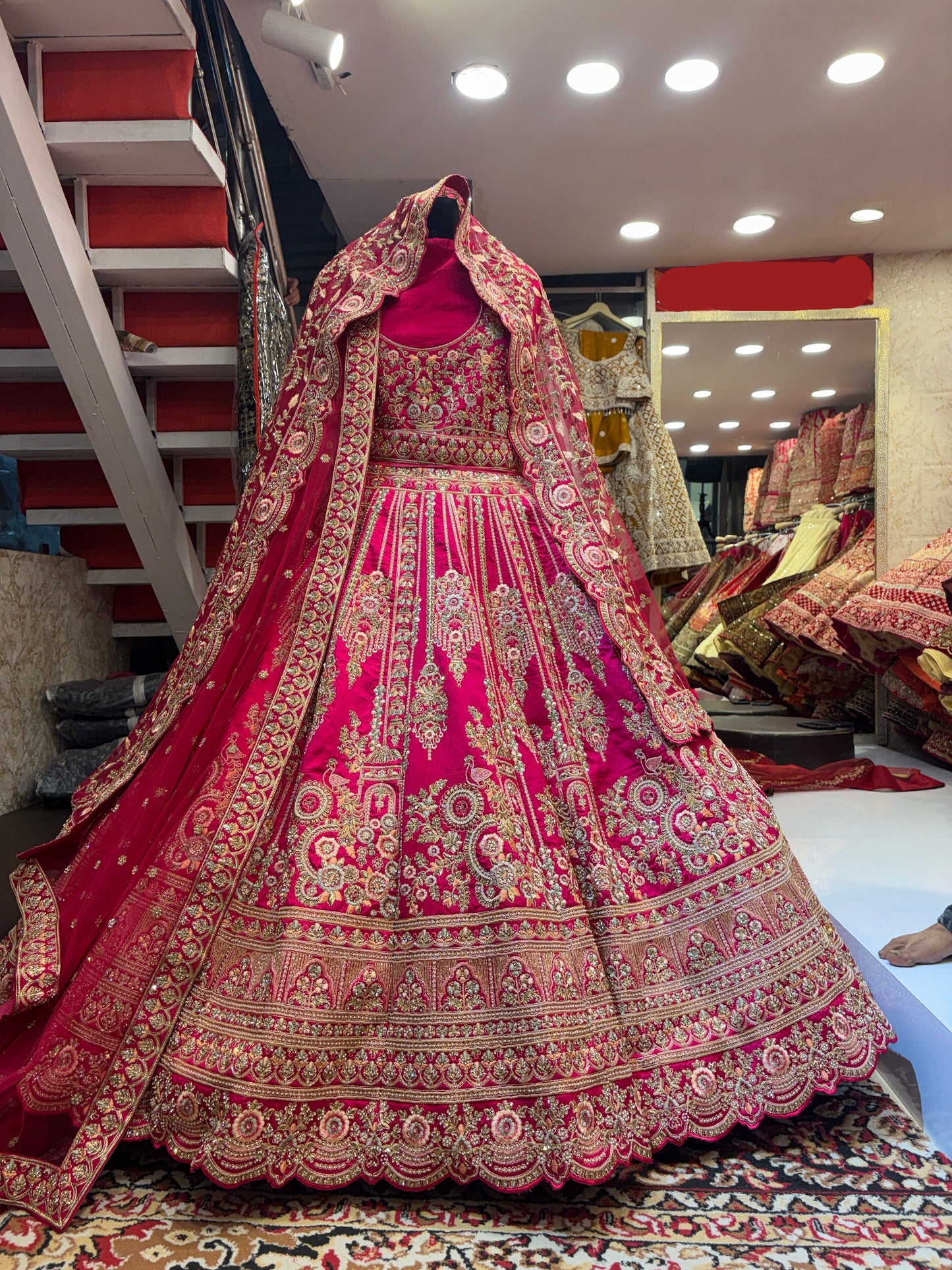 Designer rani pink double dupatta bridal Lehenga Delhi Chandni Chowk