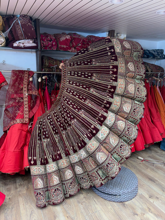 Dark Maroon Ball Bridal Lehenga