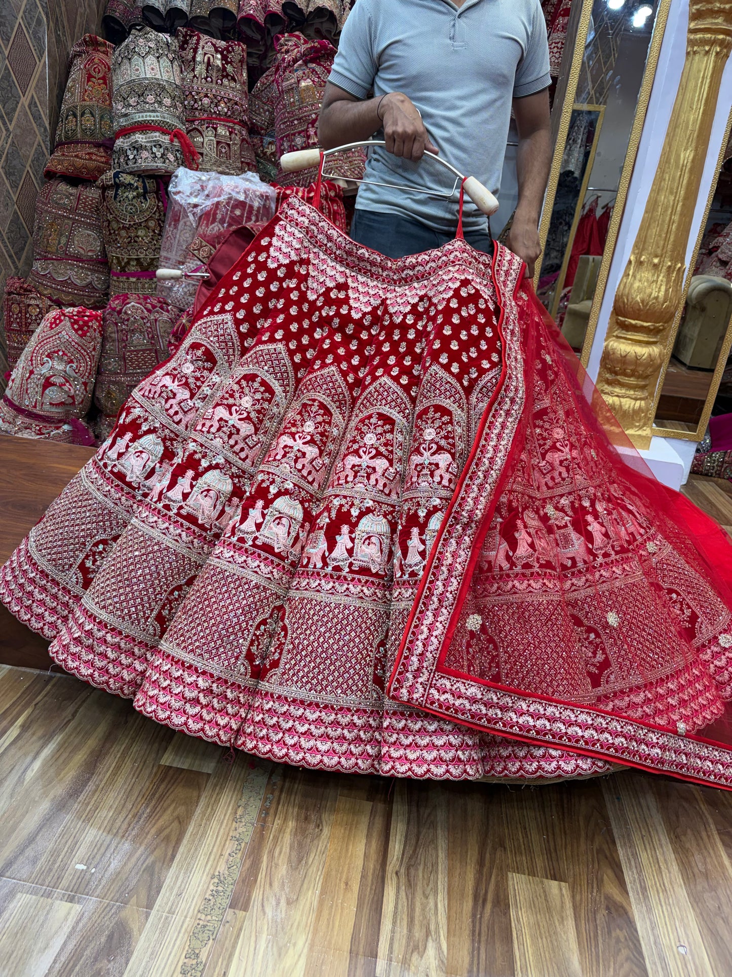 Red Doli Barat Ball Bridal Lehenga