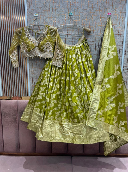 Yellow Haldi Mehendi Crop Top Lehenga