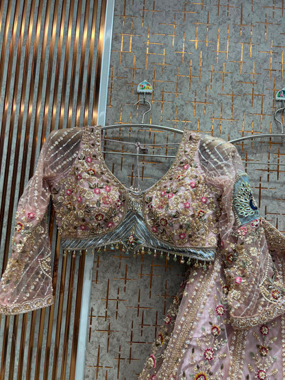 Peach Crop top Lehenga