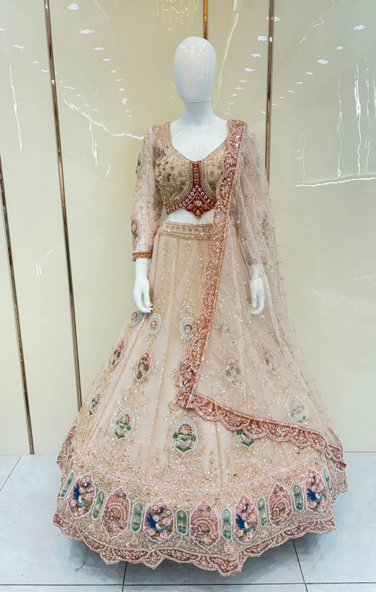 Peach green gown Lehenga