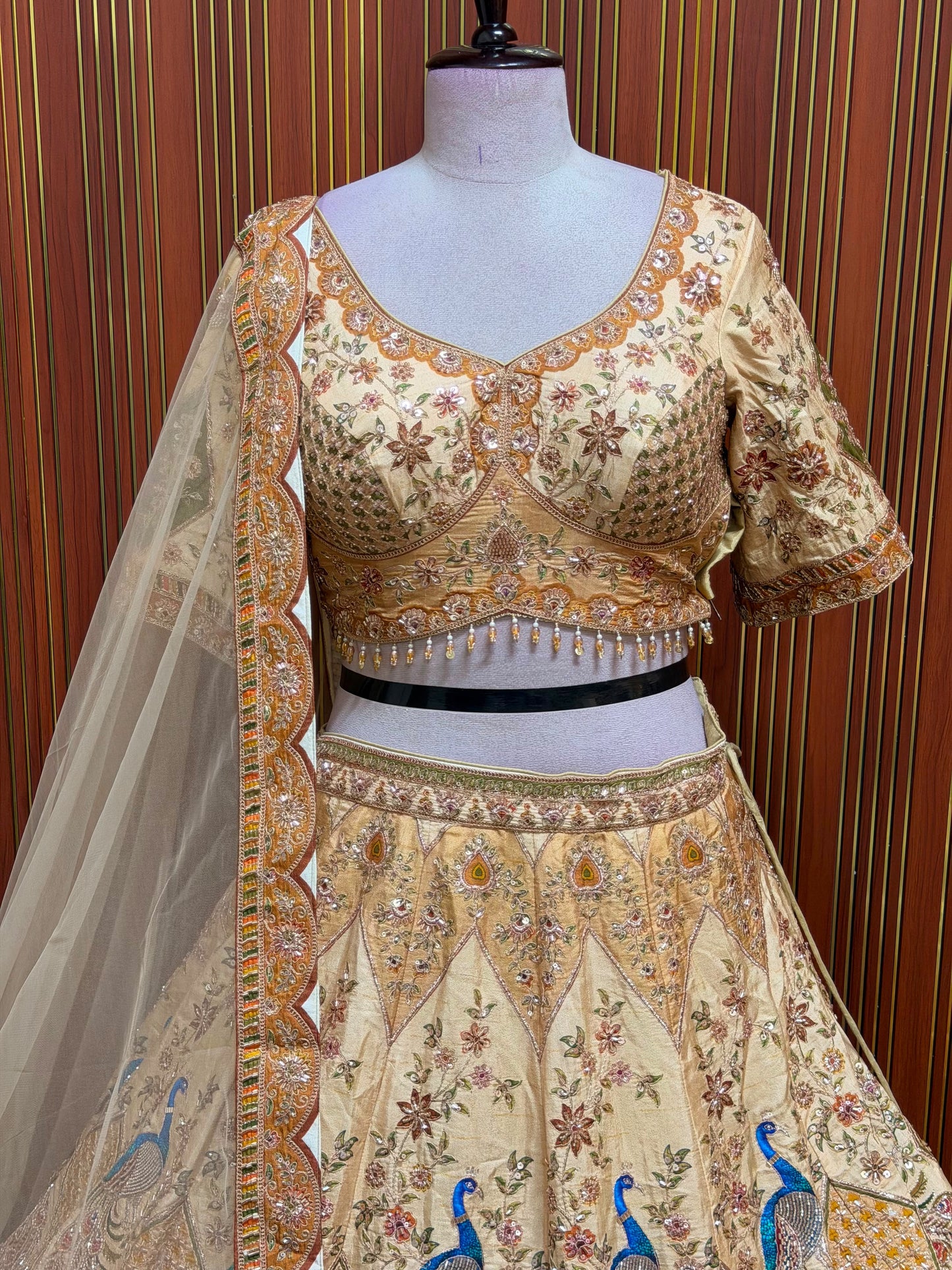 Golden chiku crop top Lehenga