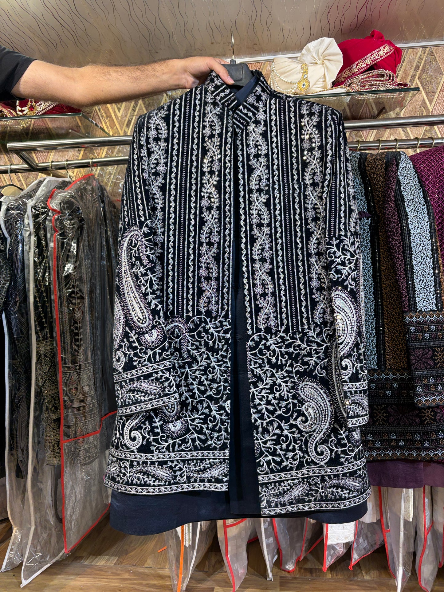 Black Jodhpuri indo western blazer kurta Sherwani
