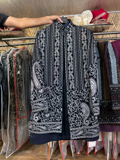 Black Jodhpuri indo western blazer kurta Sherwani