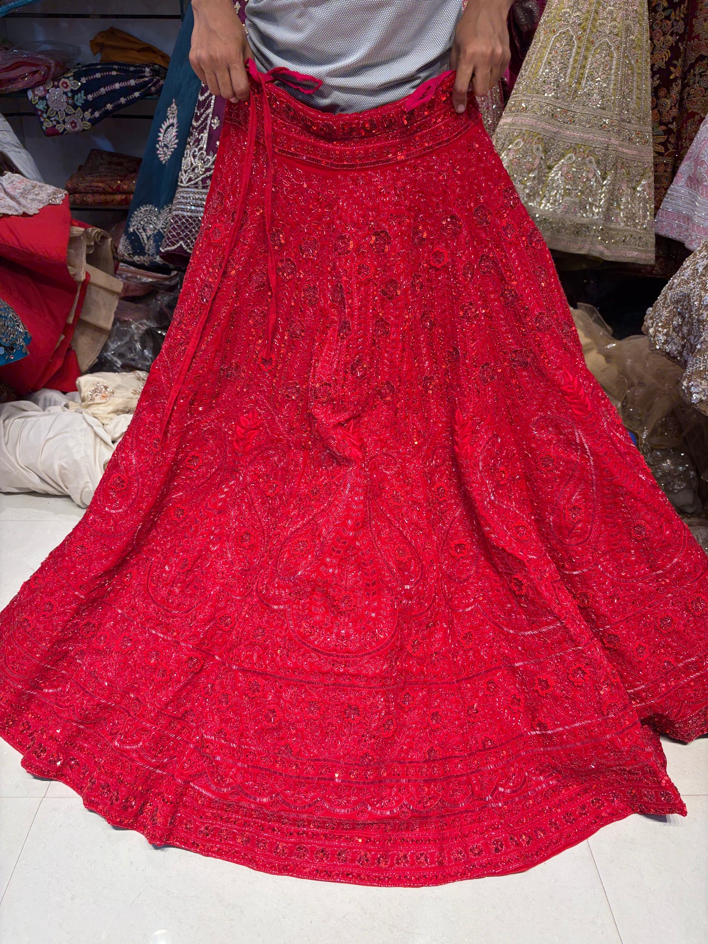 Red On Red Heavy Monotone Lehenga