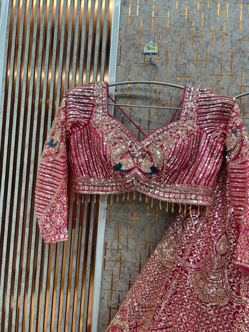Maroon Peacock Crop Top Lehenga