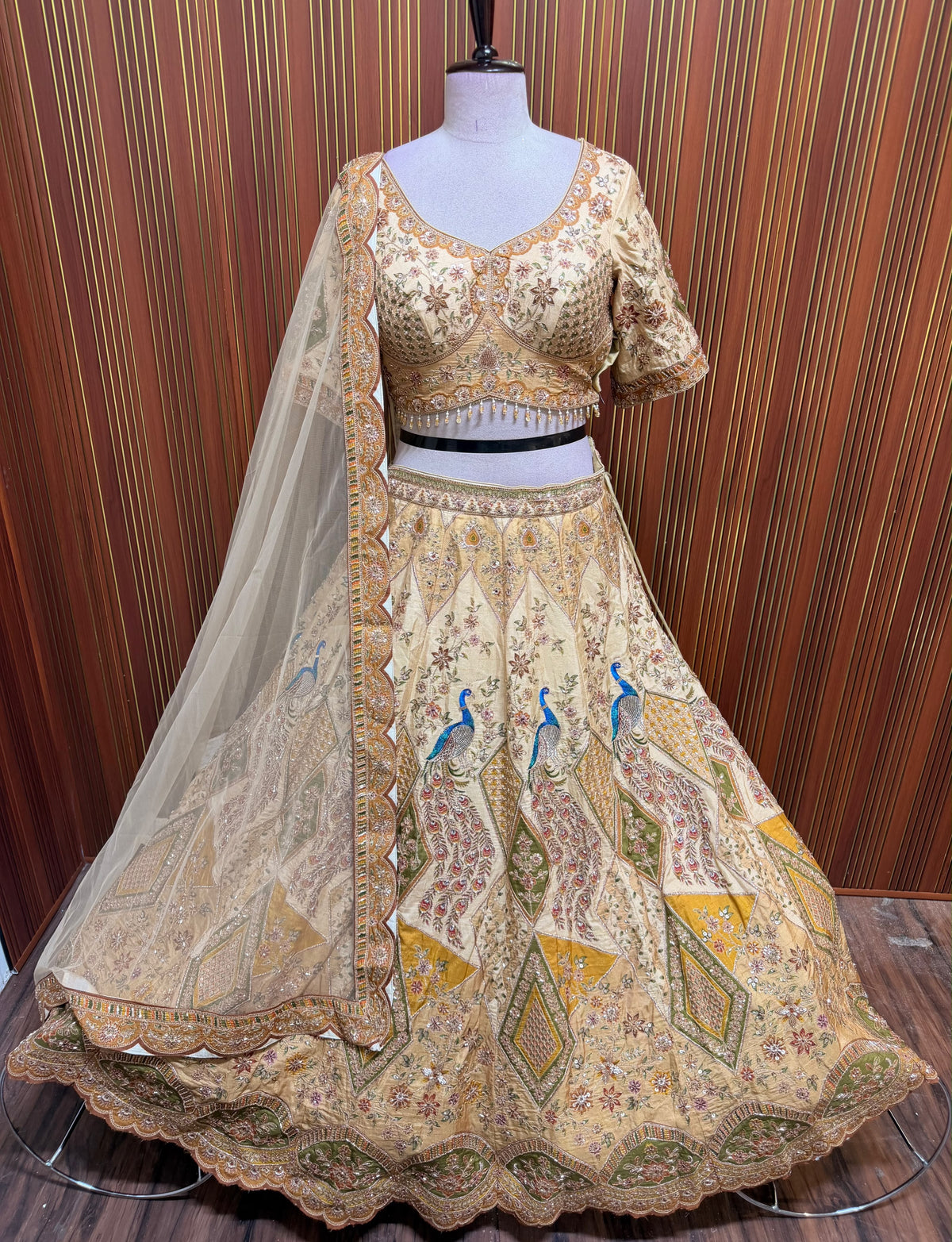 Golden chiku crop top Lehenga