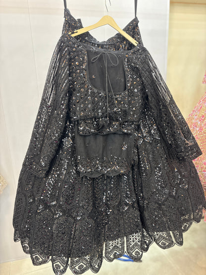 Eye catching Black On Black monotone Crop Top  lehenga