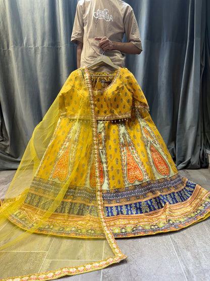 Yellow haldi mehendi Crop top Lehenga