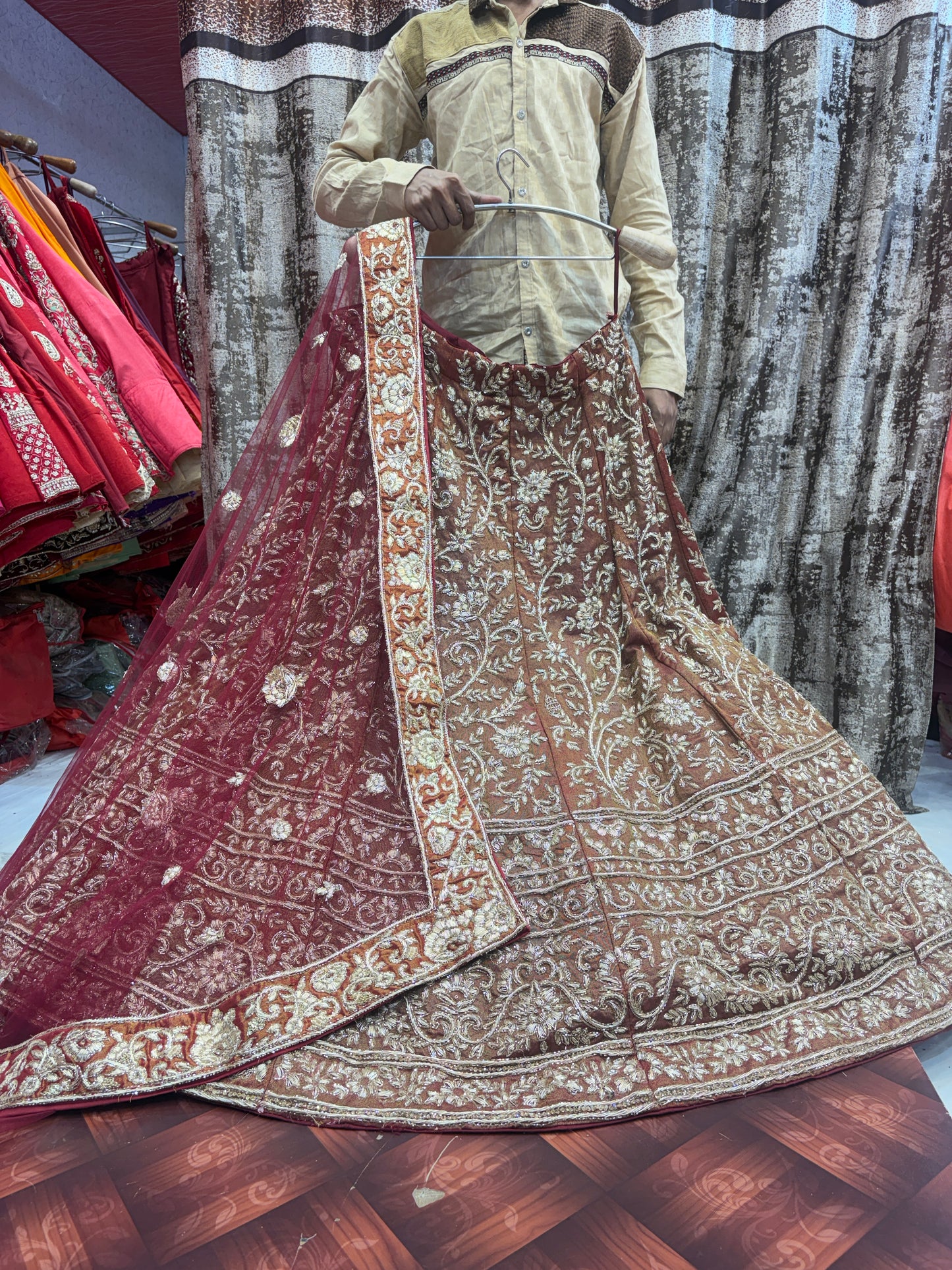 Eye catching orange peach bridal Lehenga