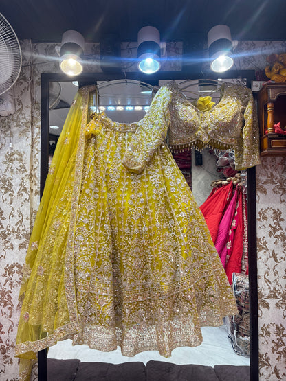 Lavishing yellow crop top Lehenga