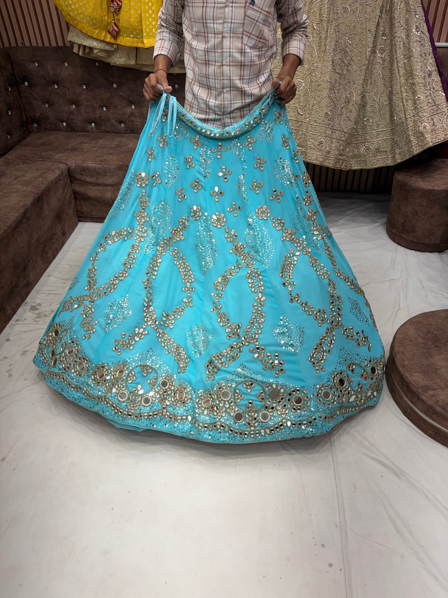 Sky Blue Mirror Work Lehenga