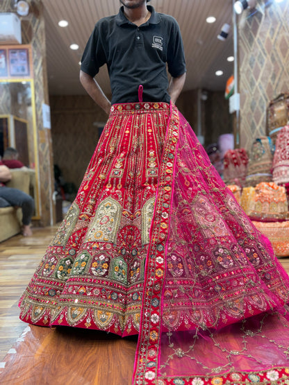 Designer Rani pink flower Ball Bridal Lehenga