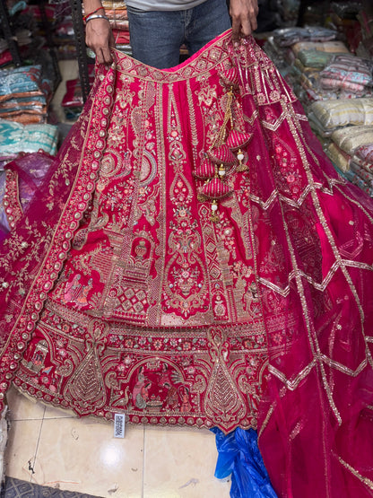 Tremendous Rani pink peacock Jaal Duptta Bridal Lehenga