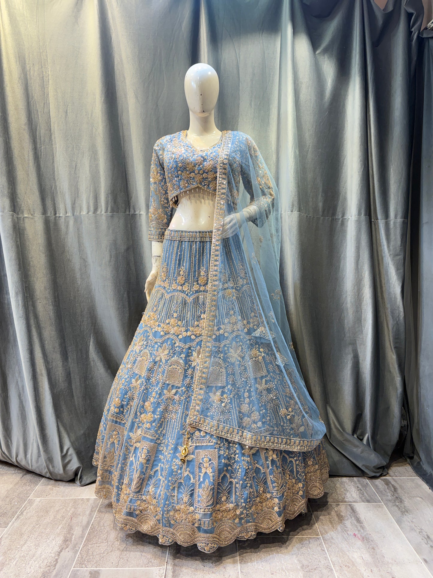 Khoobsurat Sky blue Crop Top Lehenga