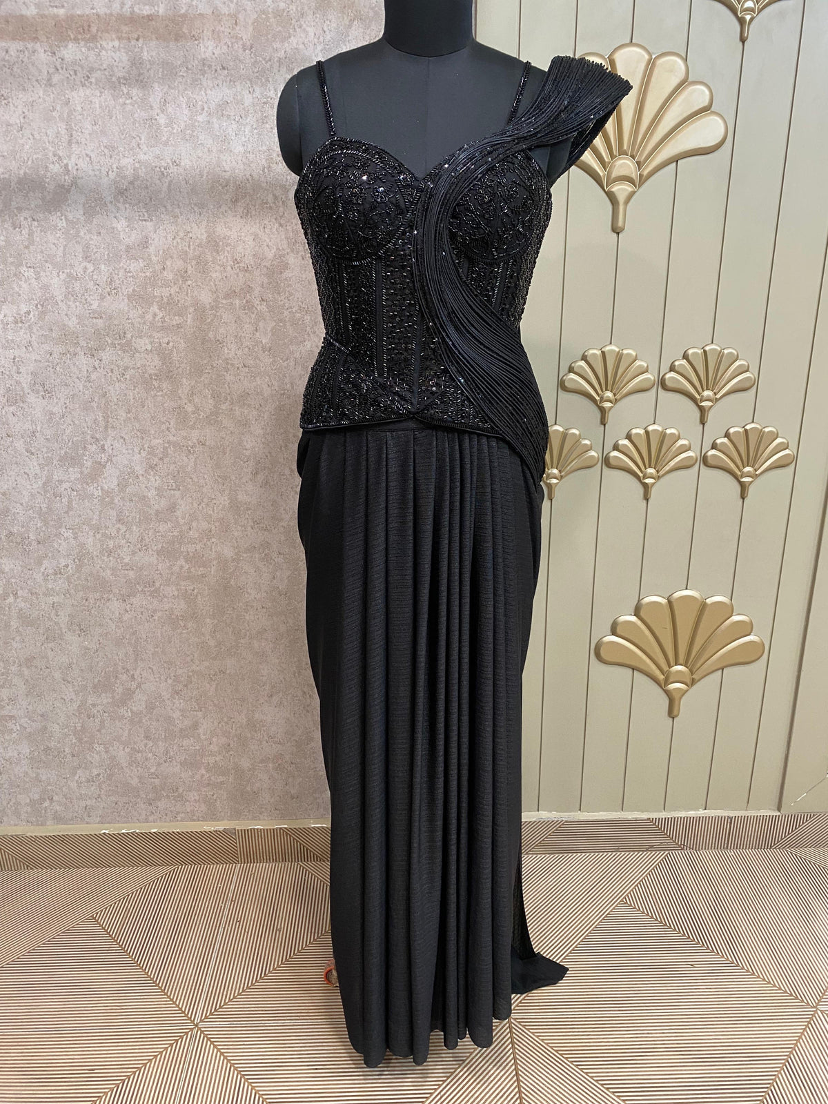 Black Designer Ready To Wear Drape Saree