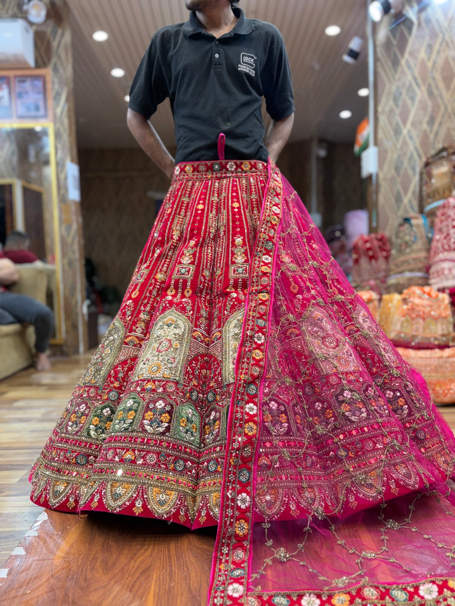Designer Rani pink flower Ball Bridal Lehenga