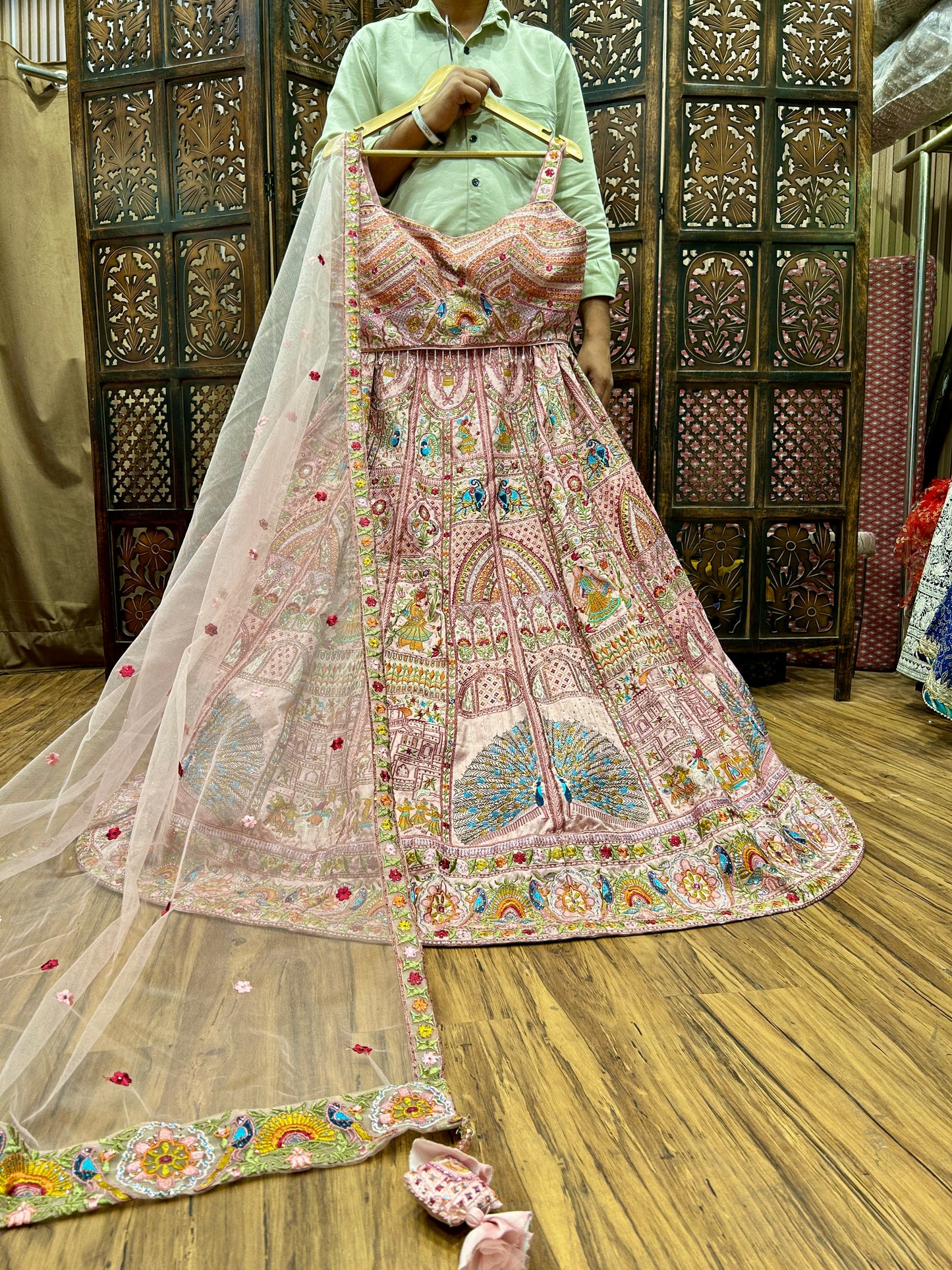 Amazing pink peacock crop top Lehenga