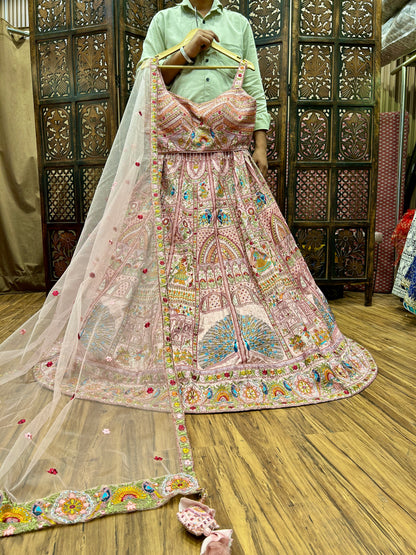 Amazing pink peacock crop top Lehenga