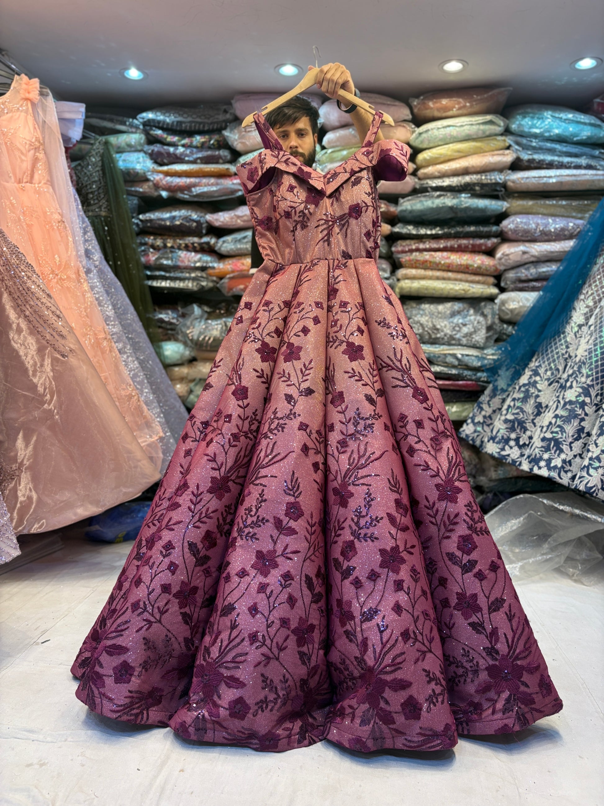 Embellished maroon peach ball gown Shopping World Embellished maroon peach ball gown Shopping World
