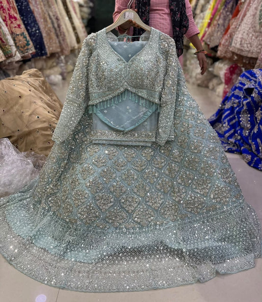 Sky Blue Crop Top Lehenga