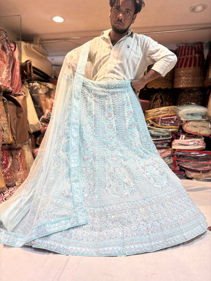 Agradable lehenga azul cielo