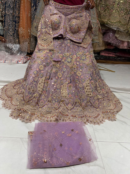 Lavender Peacock Crop Top Lehenga