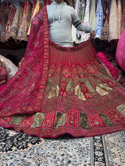 Khoobsurat Hot pink peacock Bridal Lehenga