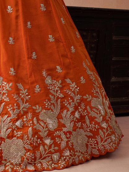 Rust Orange- Tissue Sequinned with Zari Embroidered Lehenga 6309