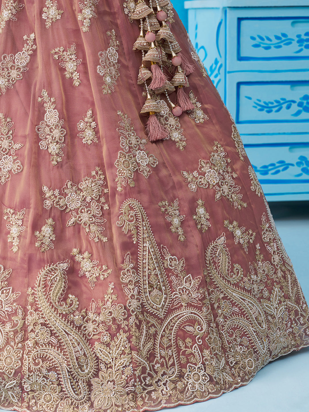Pink- Tissue Beads & Sequins Embroidered Lehenga 6223