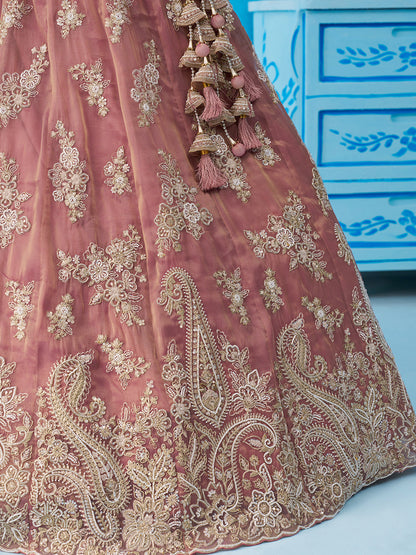 Pink- Tissue Beads & Sequins Embroidered Lehenga 6223