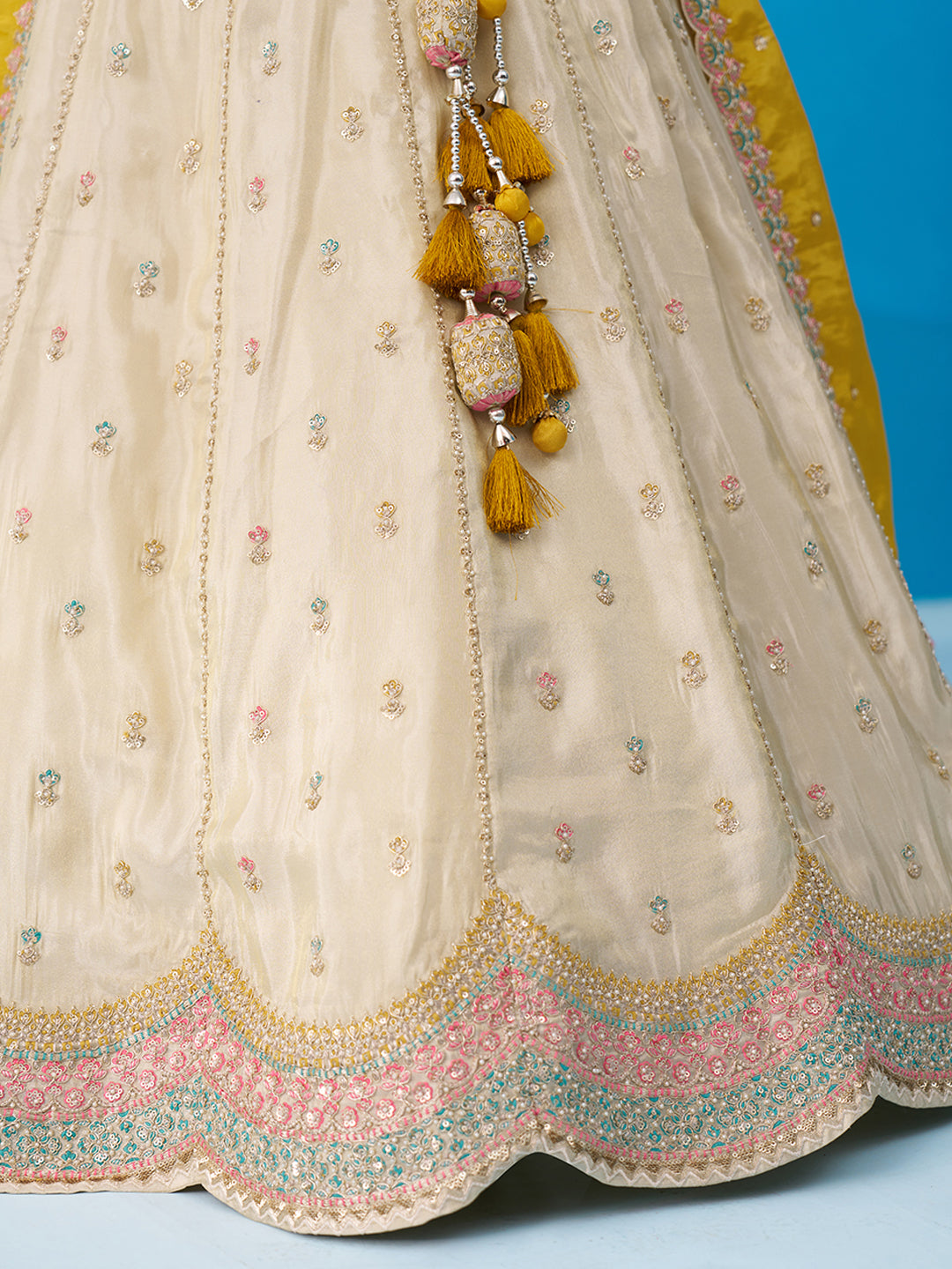 Cream Mustard- Tissue Sequins Embroidered Lehenga 6137