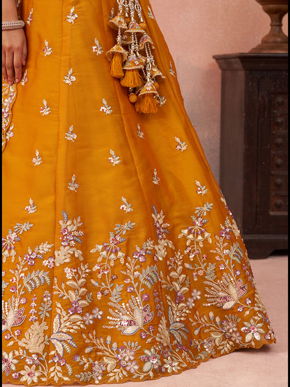 Mustard- Tissue Sequinned with Zari Embroidered Lehenga 6300