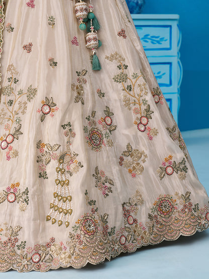 Cream- Tissue Sequins Embroidered Lehenga 6232