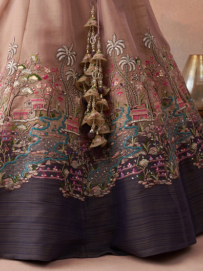 Purple- Net Sequins Embroidered Omber Purple and Mauve Lehenga choli 6275