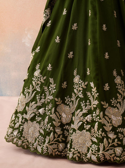 Mehendi Green- Tissue Sequinned with Zari Embroidered Lehenga 6309