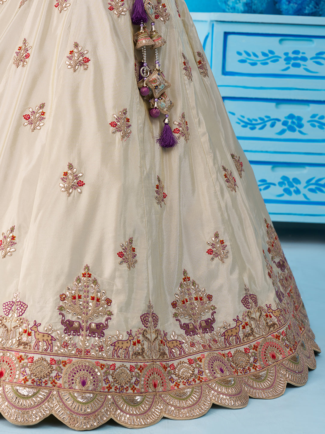 Cream- Tissue Sequins Embroidered Lehenga 6225