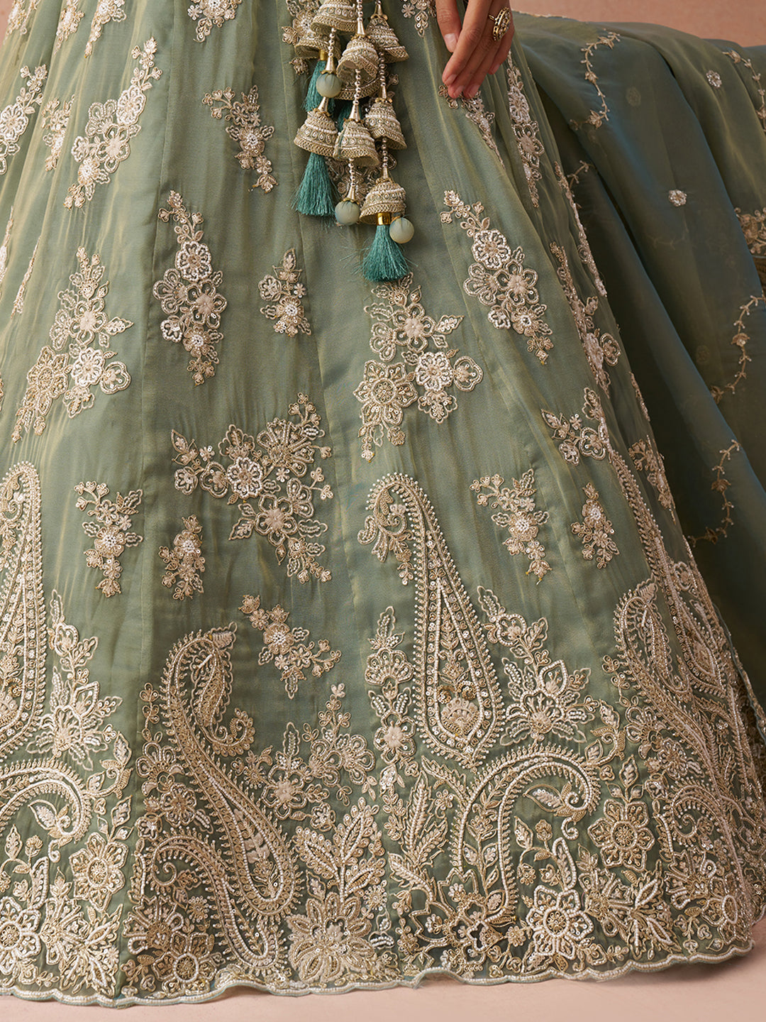 Seagreen- Tissue Beads & Sequins Embroidered Lehenga 6223