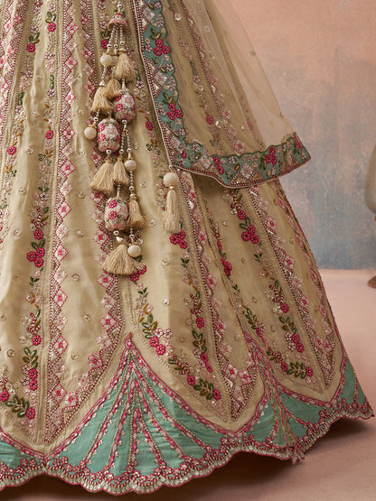 Cream- Tissue Sequins Embroidered Lehenga 6113