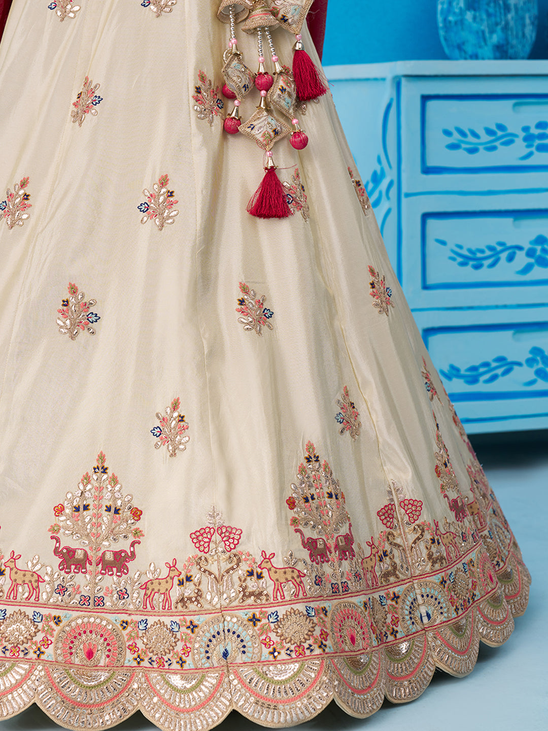 Cream- Tissue Sequins Embroidered Lehenga 6225