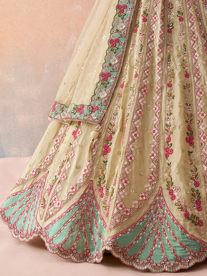Cream- Tissue Sequins Embroidered Lehenga 6113