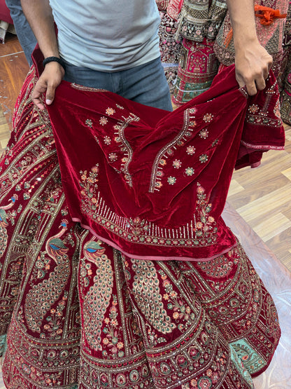 Maroon Peacock Ball Bridal Lehenga - Shopping World