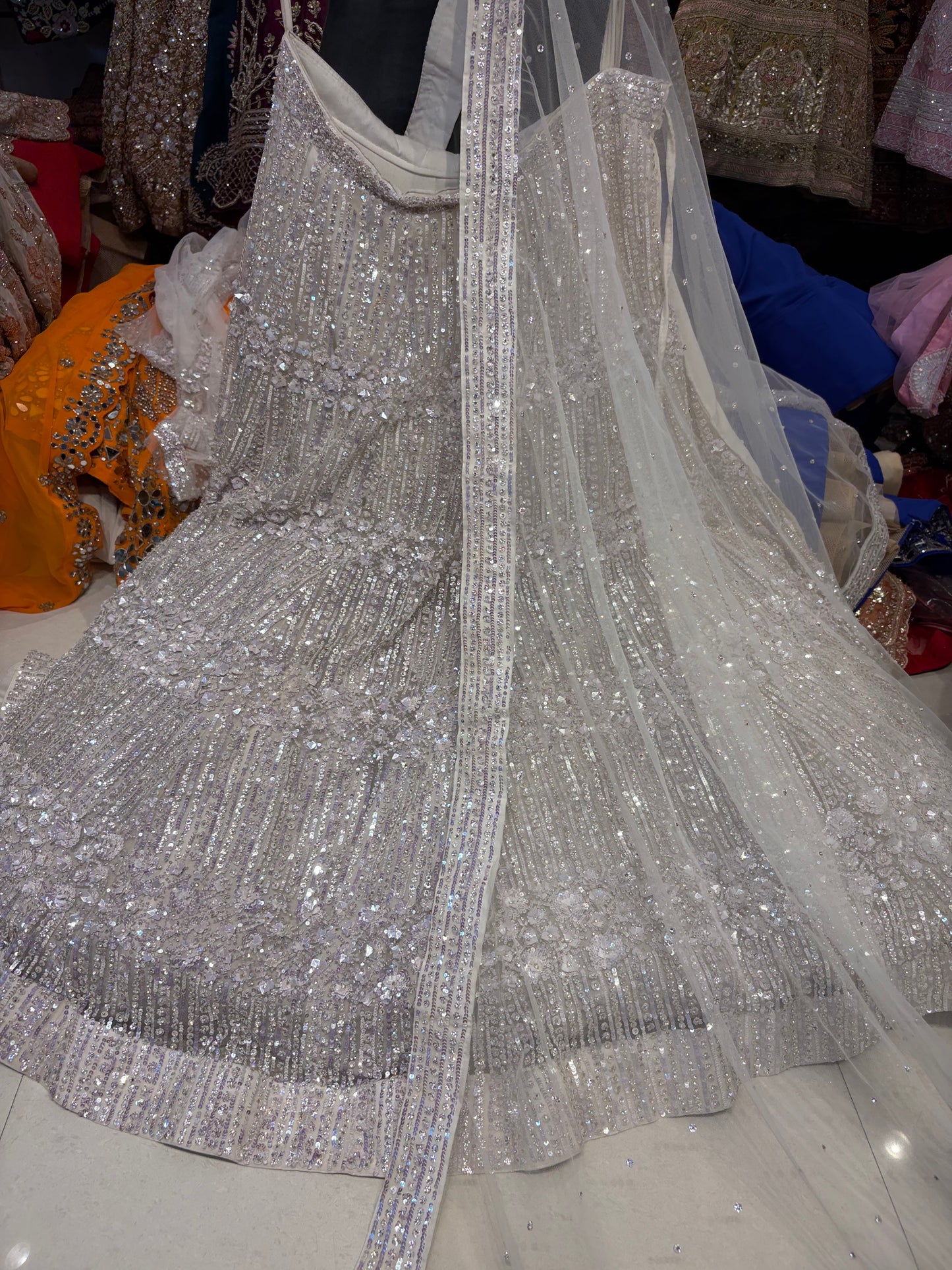 Silver White Zig Zag Handwork Lehenga