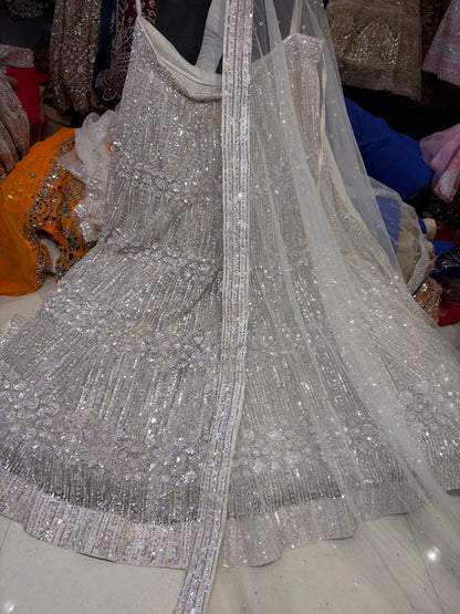 Silver White Zig Zag Handwork Lehenga